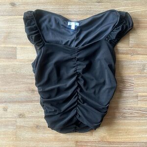 Black Mesh Crop-Top w/Cinched Detailing